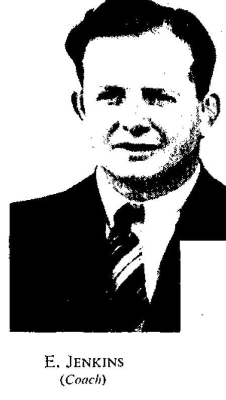 Portrait of E. Jenkins, coach, from Warrington's 1947-48 commemorative book