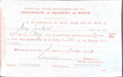 Birth of May Jenkins