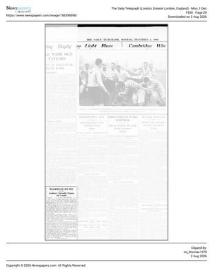 The Daily Telegraph, 1 December 1930, Blackheath Routed, Jenkins's Splendid Display for Cardiff