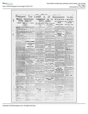 South Wales Football Argus, 20 September 1930, Pontypool v Cardiff report