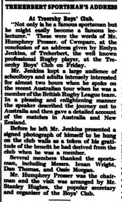 The address at Treorchy Boys' Club
