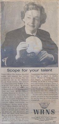 WRNS recruitment advertisement featuring Third Officer Pat Jenkins